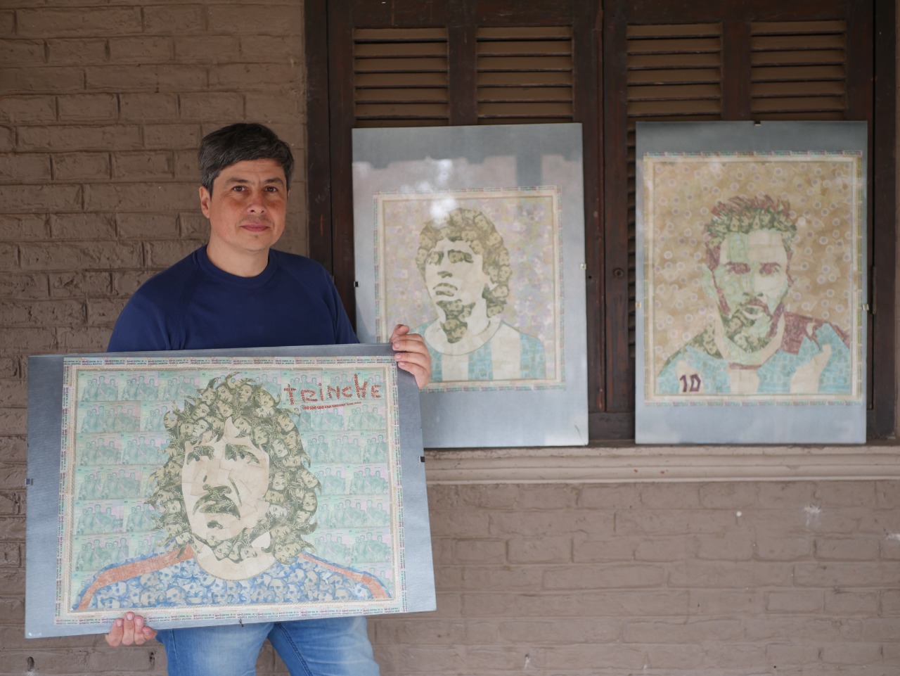 Emiliano Sacco, el artista que hizo retratos de Messi, Maradona y el Trinche con billetes de 2 y 5 pesos
